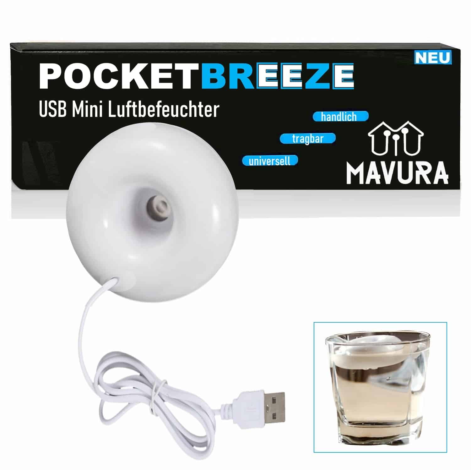 POCKETBREEZE USB Mini Luftbefeuchter Diffuser Ultraschall