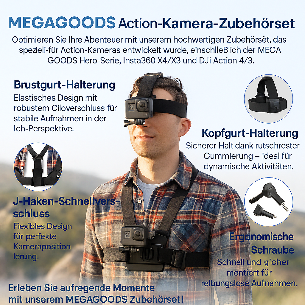 Brustgurt Kopfband J-Haken Halter für GoPro Insta360 DJI Action DE. – Bild 2