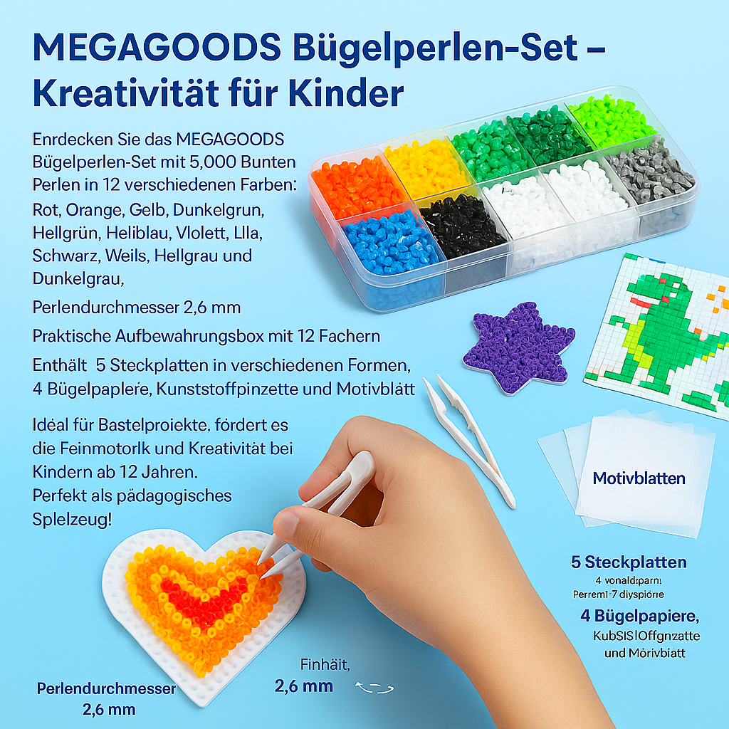 Bügelperlen Set 5000 Stk 2.6mm 10 Farben mit Zubehör DE. – Bild 2