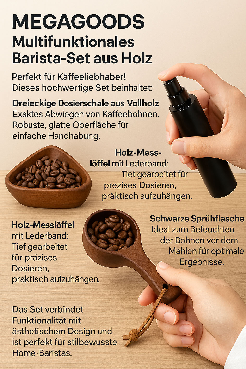 Barista Set Holz Dosing Cup mit Sprühflasche für Kaffeezubereitung DE. – Bild 2