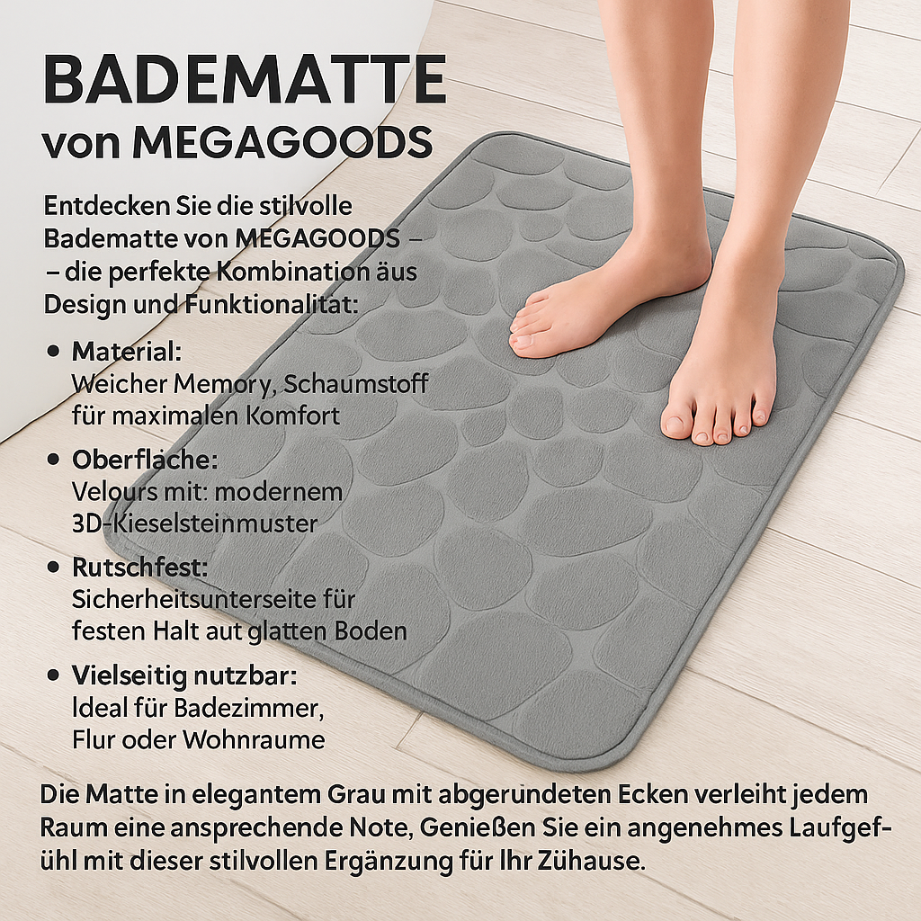 Badematte Memory Foam rutschfest Velours mit Steinmuster 60x40 cm DE. – Bild 2