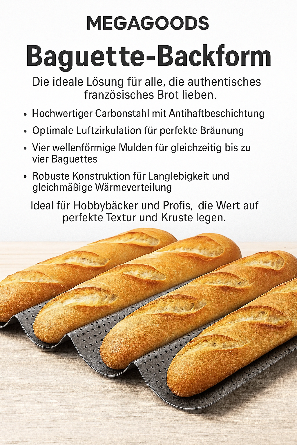 Baguettebackform antihaft 4 Wellen Carbonstahl perforiert DE. – Bild 2