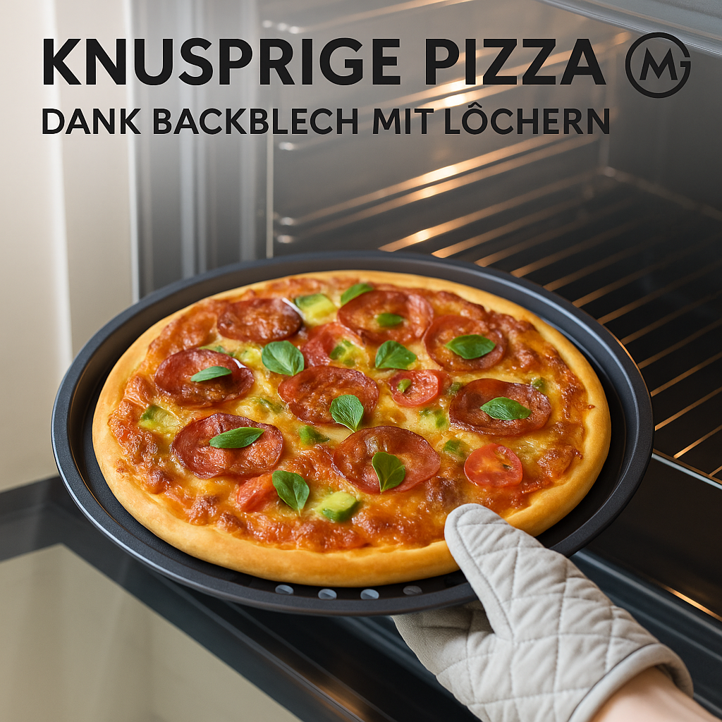 Backblech Carbonstahl antihaft mit Löchern für Pizza 32 cm DE. – Bild 2