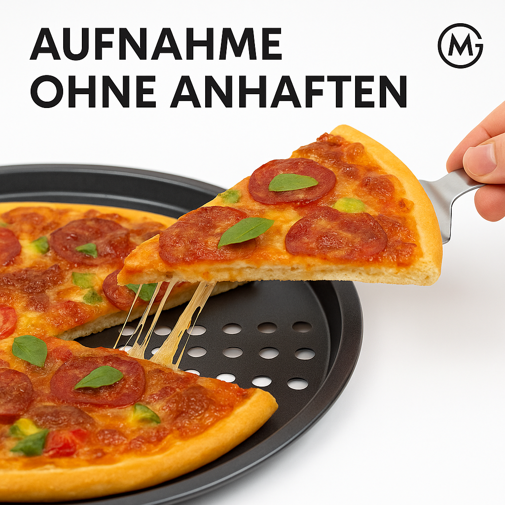 Backblech Carbonstahl antihaft mit Löchern für Pizza 32 cm DE. – Bild 3