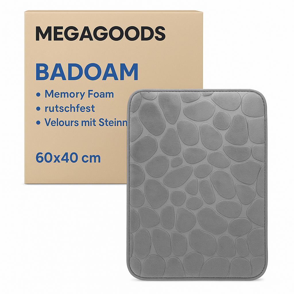 Badematte Memory Foam rutschfest Velours mit Steinmuster 60x40 cm DE.