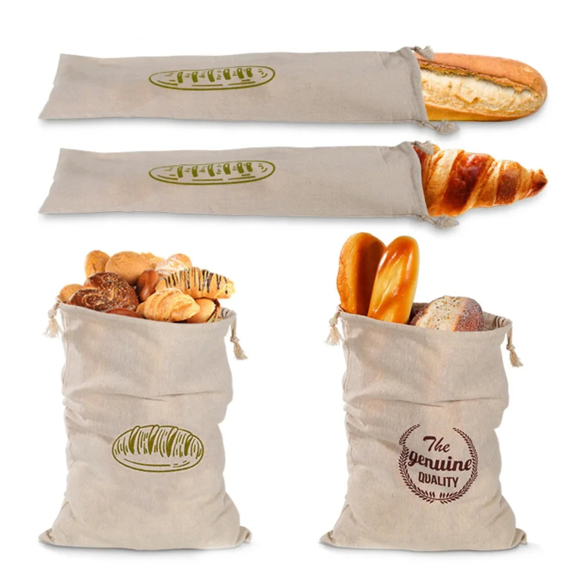 Brotbeutel Leinen wiederverwendbar mit Kordelzug für Baguette & Laib Aufbewahrung – Bild 2