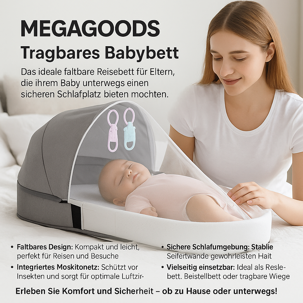 Faltbares Babybett Reisebett mit Moskitonetz weich und atmungsaktiv DE. – Bild 2