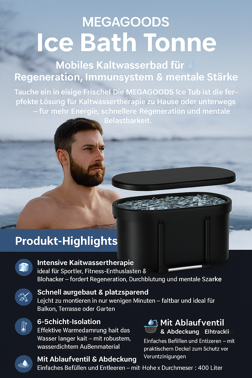 Eistonne für Athleten faltbar Outdoor Kältetherapie Badefass DE. – Bild 2