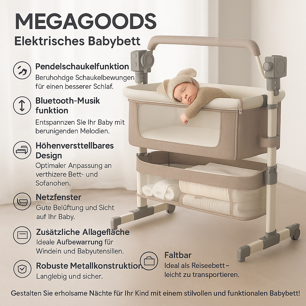 Elektrische Babywiege mit Bluetooth Musik Pendelschaukelfunktion DE. – Bild 2
