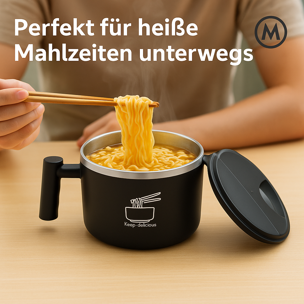 Edelstahl-Schüssel mit Deckel für Instant-Nudeln, tragbar DE. – Bild 2