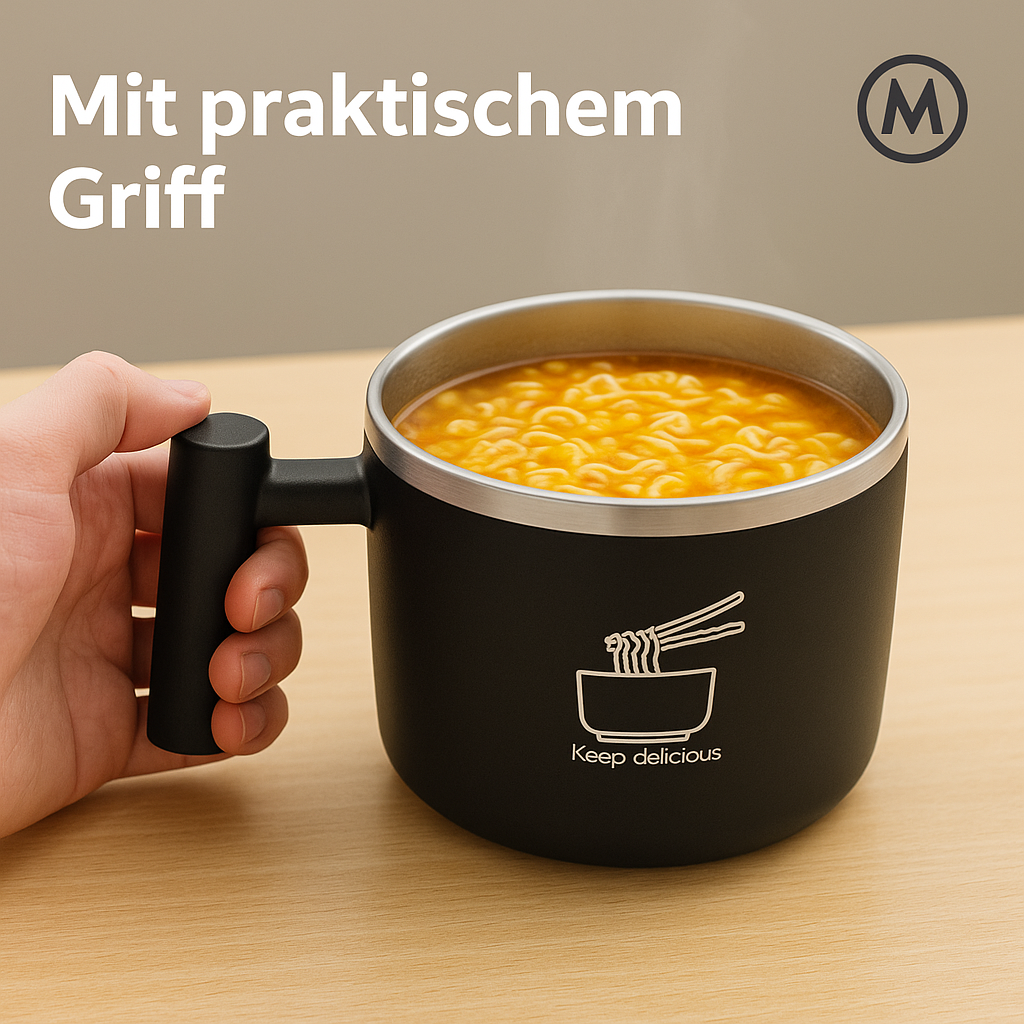 Edelstahl-Schüssel mit Deckel für Instant-Nudeln, tragbar DE. – Bild 3