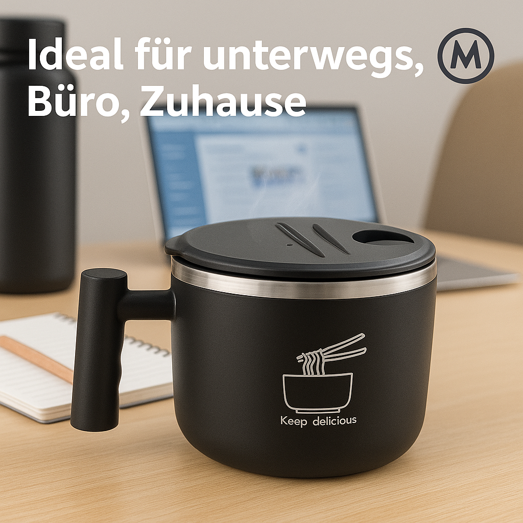Edelstahl-Schüssel mit Deckel für Instant-Nudeln, tragbar DE. – Bild 4